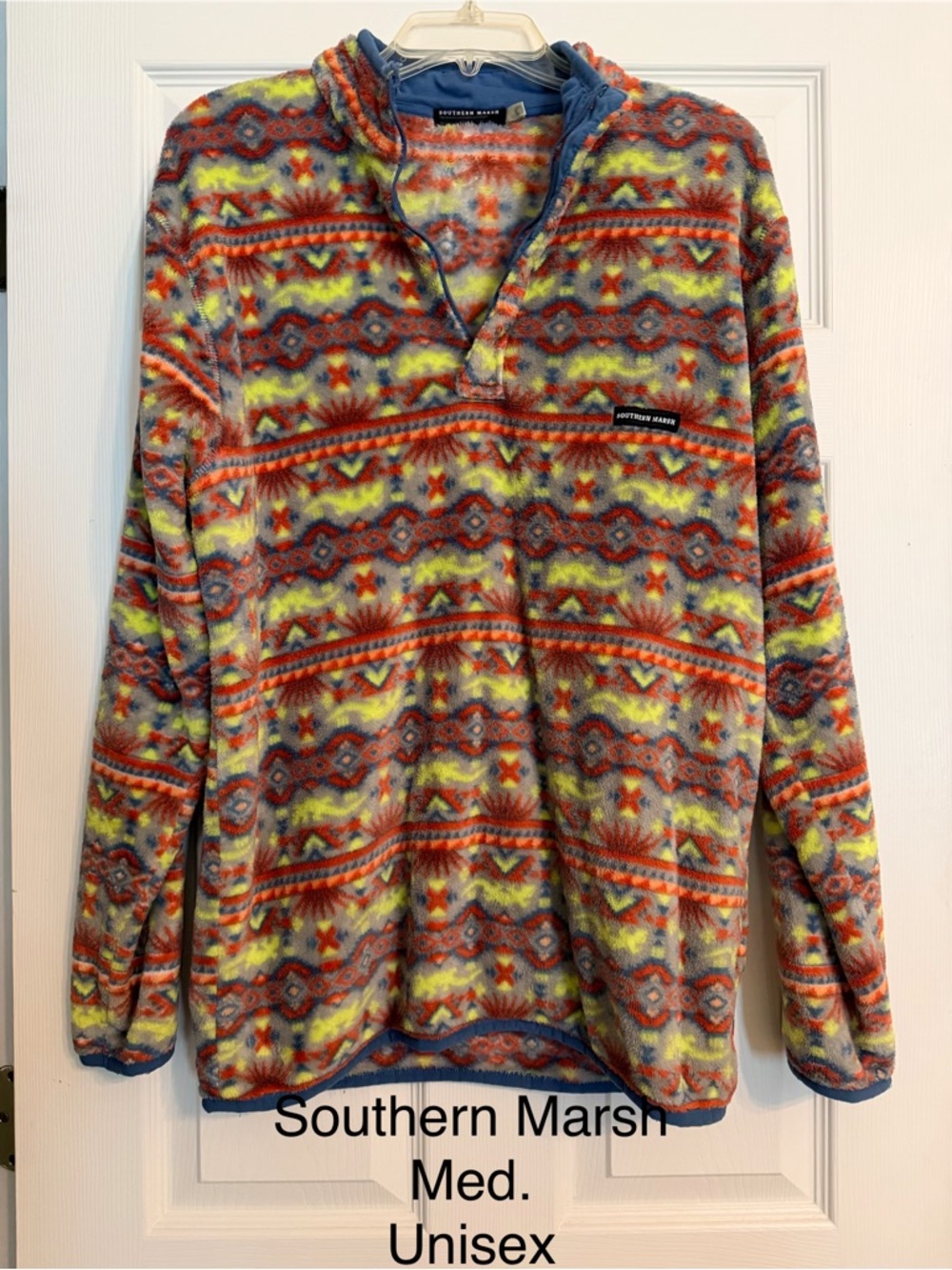 Southern Marsh Multi-color Dorado Aztec Fleece Pullover - Coral, Lime & Sky Blue
